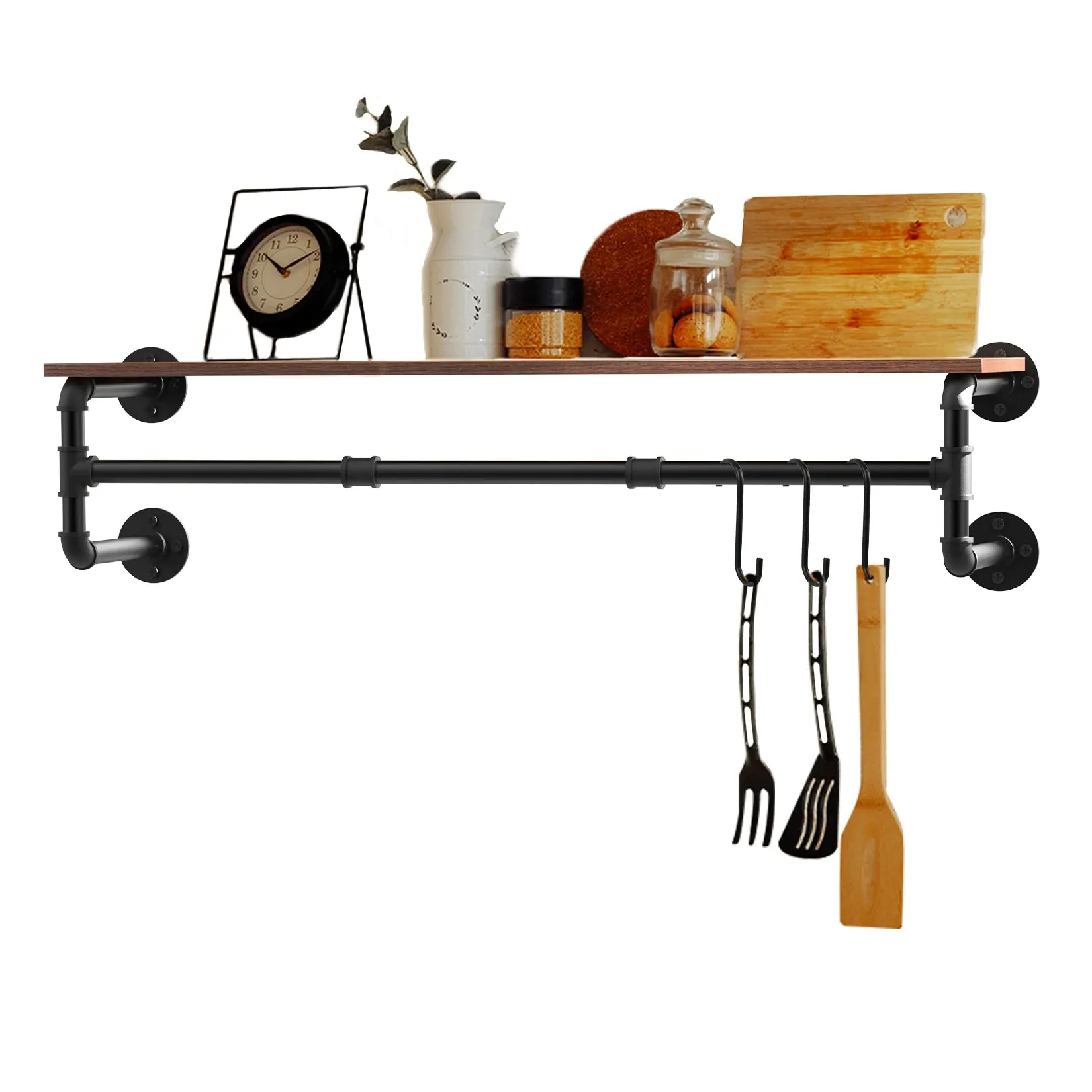 Industrial Pipe Clothing Rack Wall Mounted Wood Shelf Pipe Shelving Floating Shelves Retail Garment Rack Display Racks