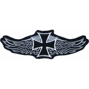 Iron Cross With Eagles Wings Motorcycle Vest Patch 4" x 9"