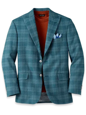 Italian Wool Blend Plaid Peak Lapel Sport Coat - Teal