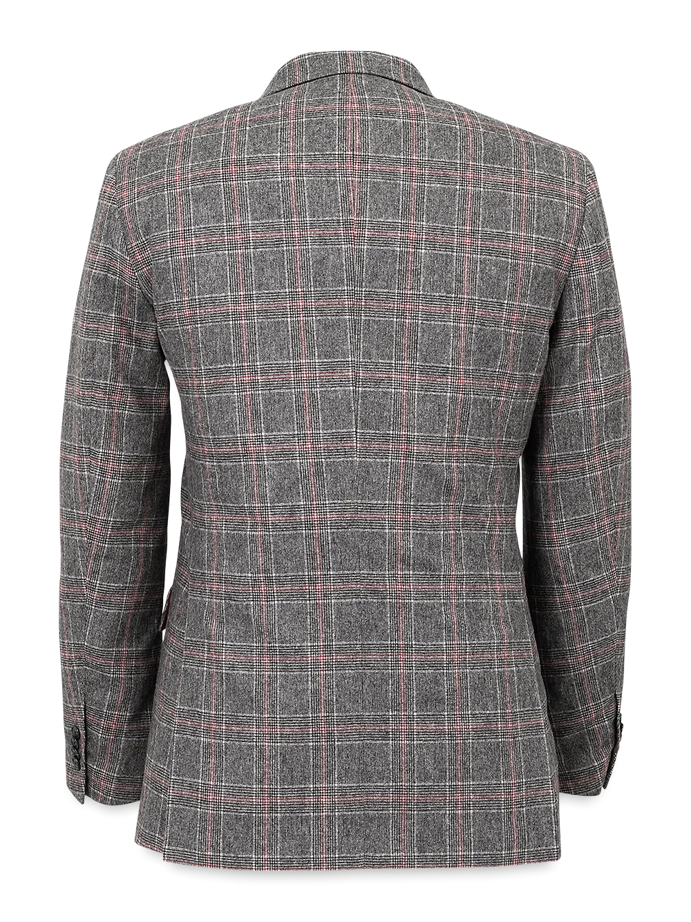 Italian Wool Blend Plaid Single Breasted Notch Lapel Sport Coat - Grey/red