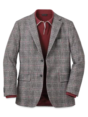 Italian Wool Blend Plaid Single Breasted Notch Lapel Sport Coat - Grey/red