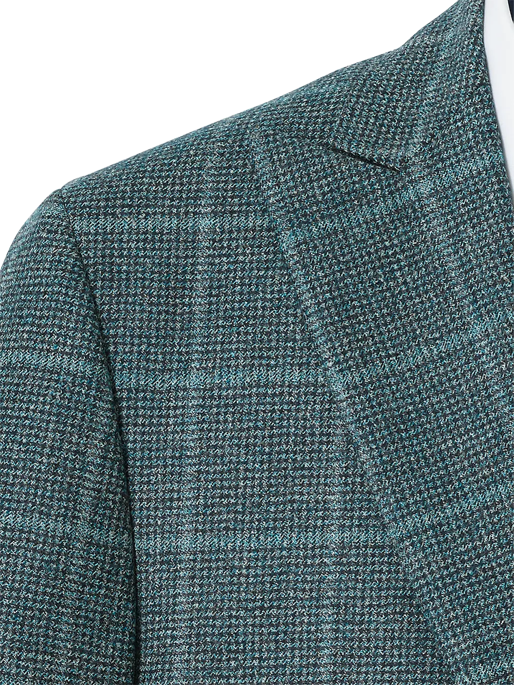 Italian Wool Plaid Single Breasted Peak Lapel Sport Coat - Teal