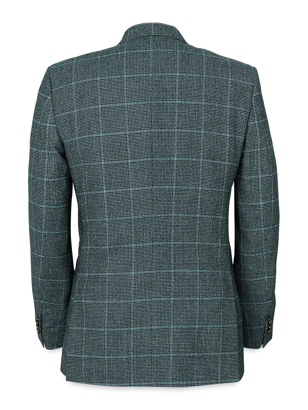 Italian Wool Plaid Single Breasted Peak Lapel Sport Coat - Teal