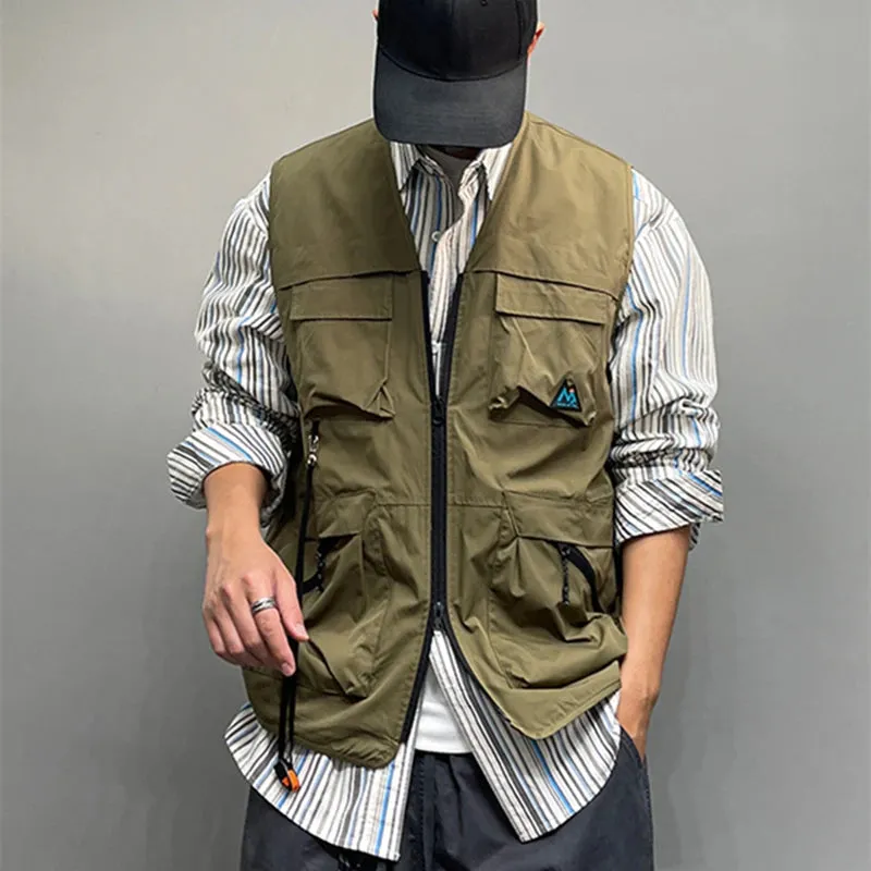 Japanese Multifunctional Pocket Casual Cargo Vest Army Green Tactical Waistcoat