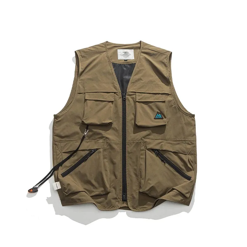 Japanese Multifunctional Pocket Casual Cargo Vest Army Green Tactical Waistcoat