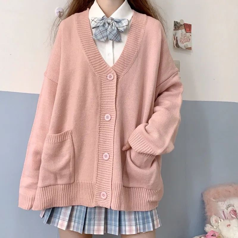 Japanese style sweater spring autumn V-neck cotton knitted sweater JK uniform cardigan multicolor Cosplay women's wear