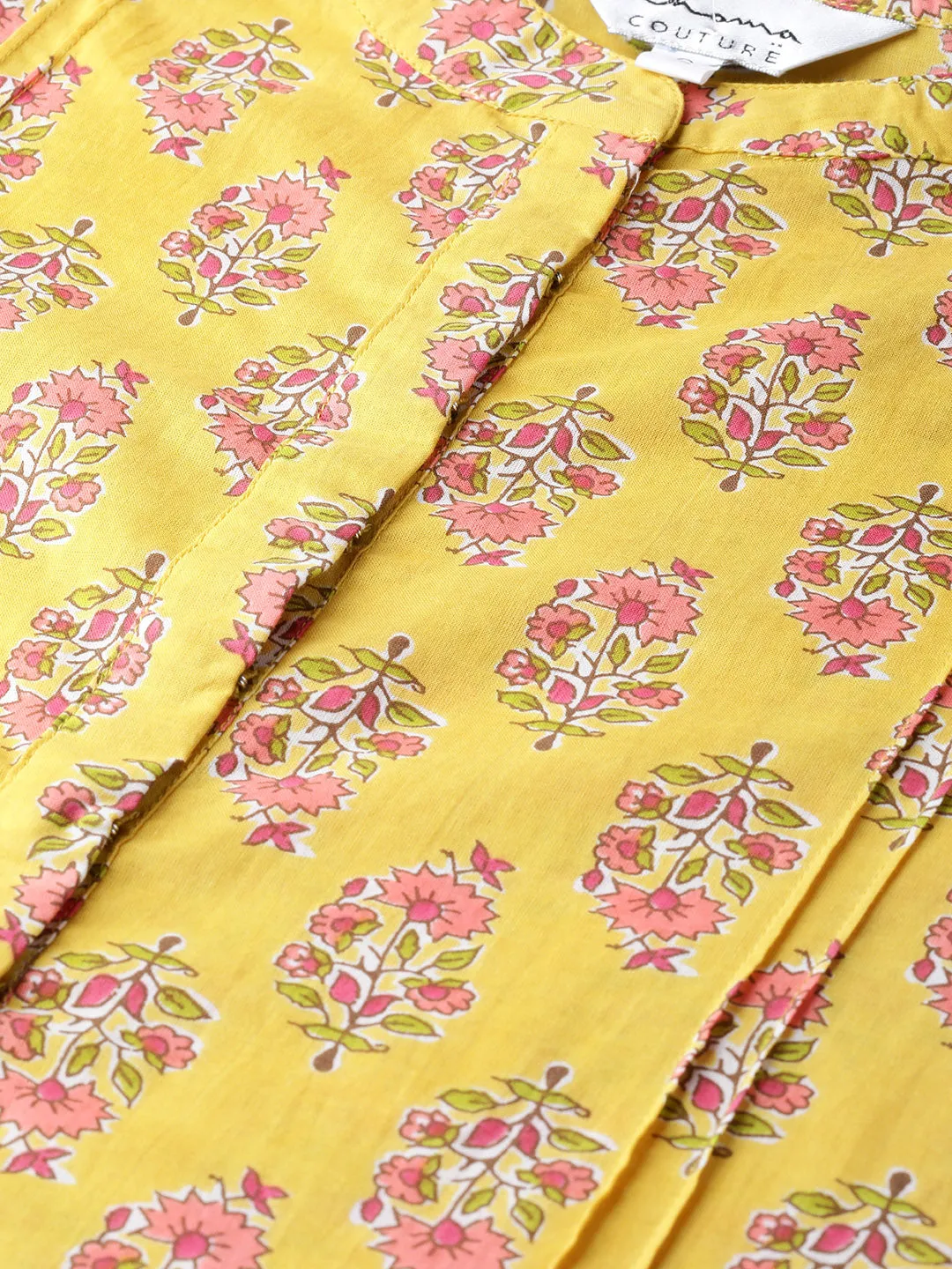 Jashvi Mustard Yellow & Pink Floral Print Tunic