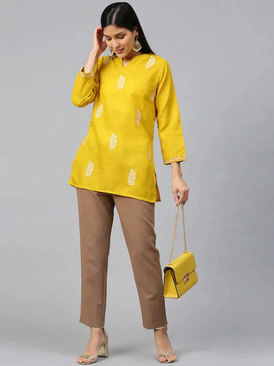 Jashvi Yellow & Off-White Embroidered Tunic