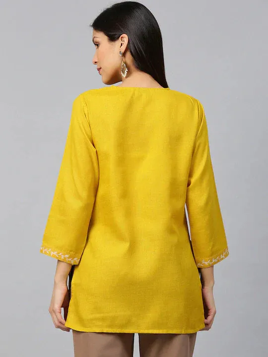 Jashvi Yellow & Off-White Embroidered Tunic