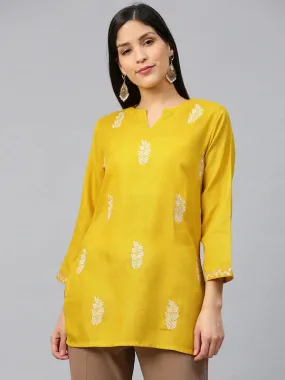 Jashvi Yellow & Off-White Embroidered Tunic