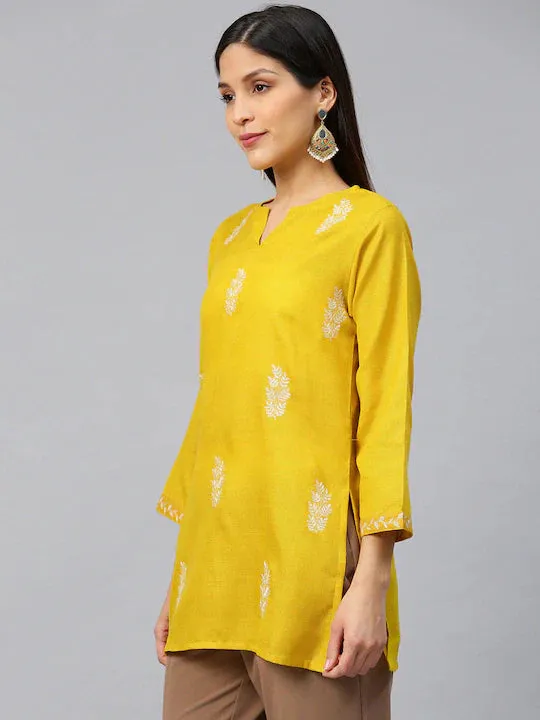 Jashvi Yellow & Off-White Embroidered Tunic