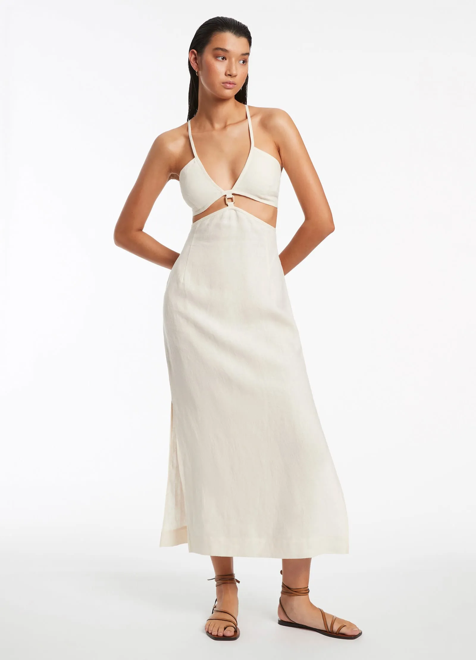 Jetset Plunge Cut Out Dress - Cream