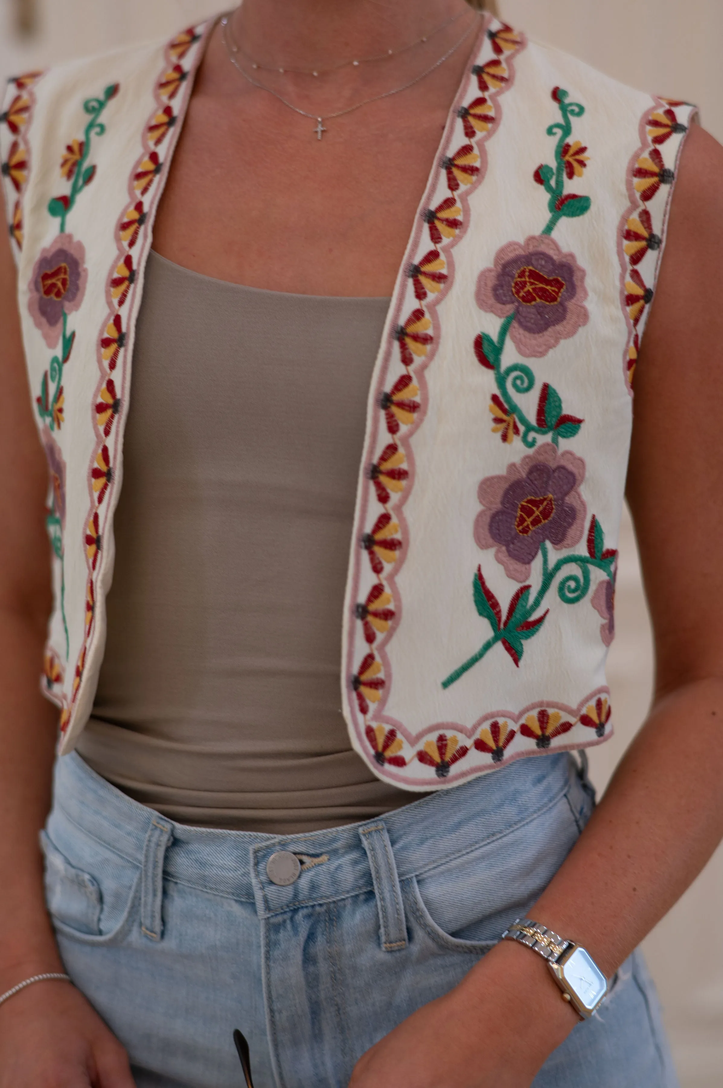 Kacey Embroidered Vest- Pink