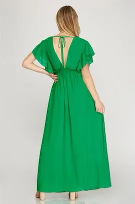 Katie Ruffle Sleeve Maxi Dress - Kelly Green