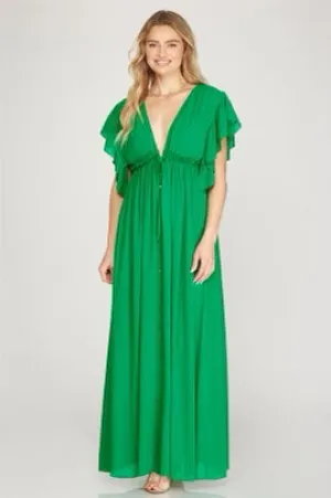 Katie Ruffle Sleeve Maxi Dress - Kelly Green