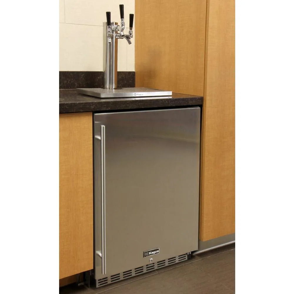 Kegco 24" Wide Triple Tap Stainless Steel Built-In Left Hinge with Kit Kegerator HK38BSC-L-3