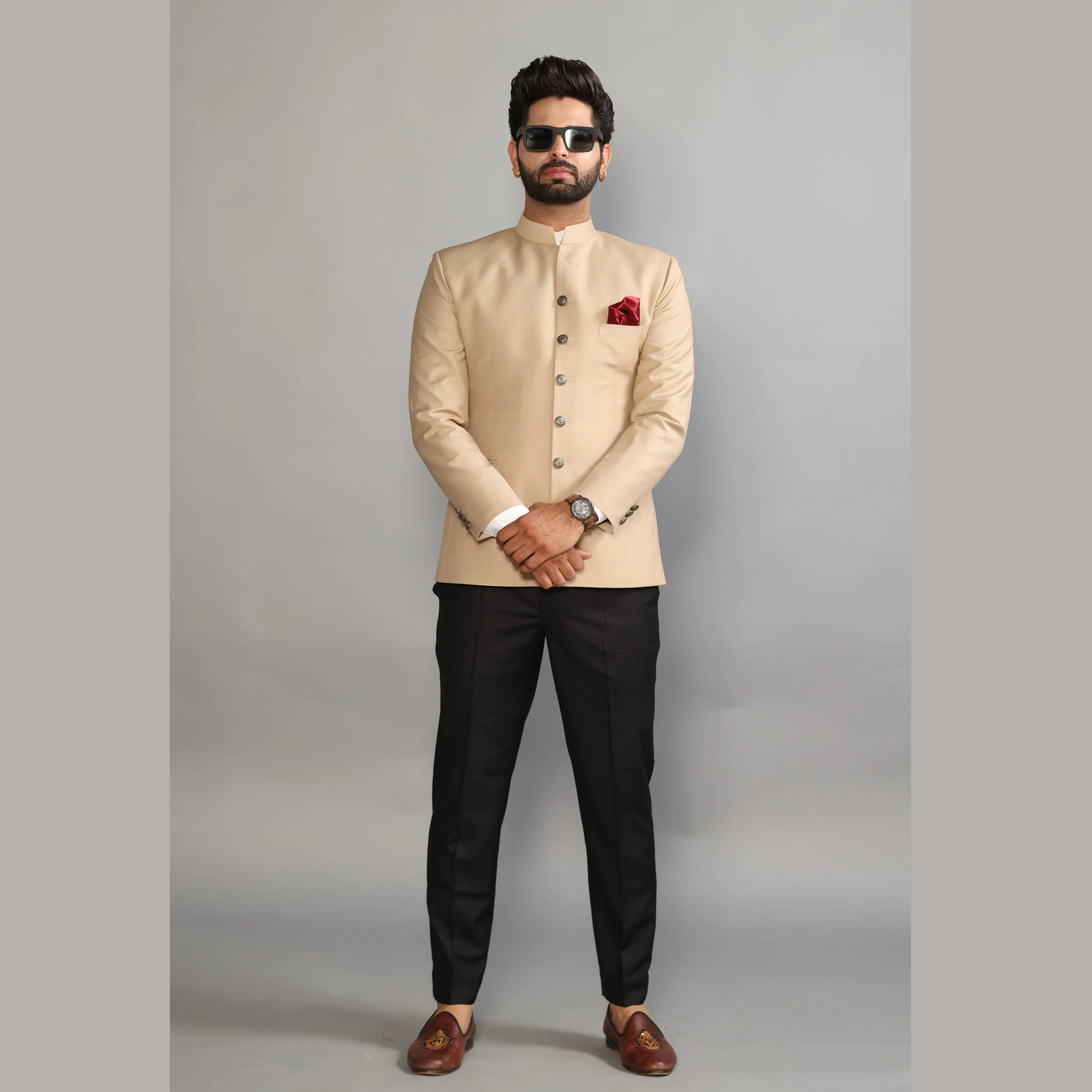 Khaki Jodhpuri Blazer with Black Trouser | Perfect for Wedding and Casual wear |