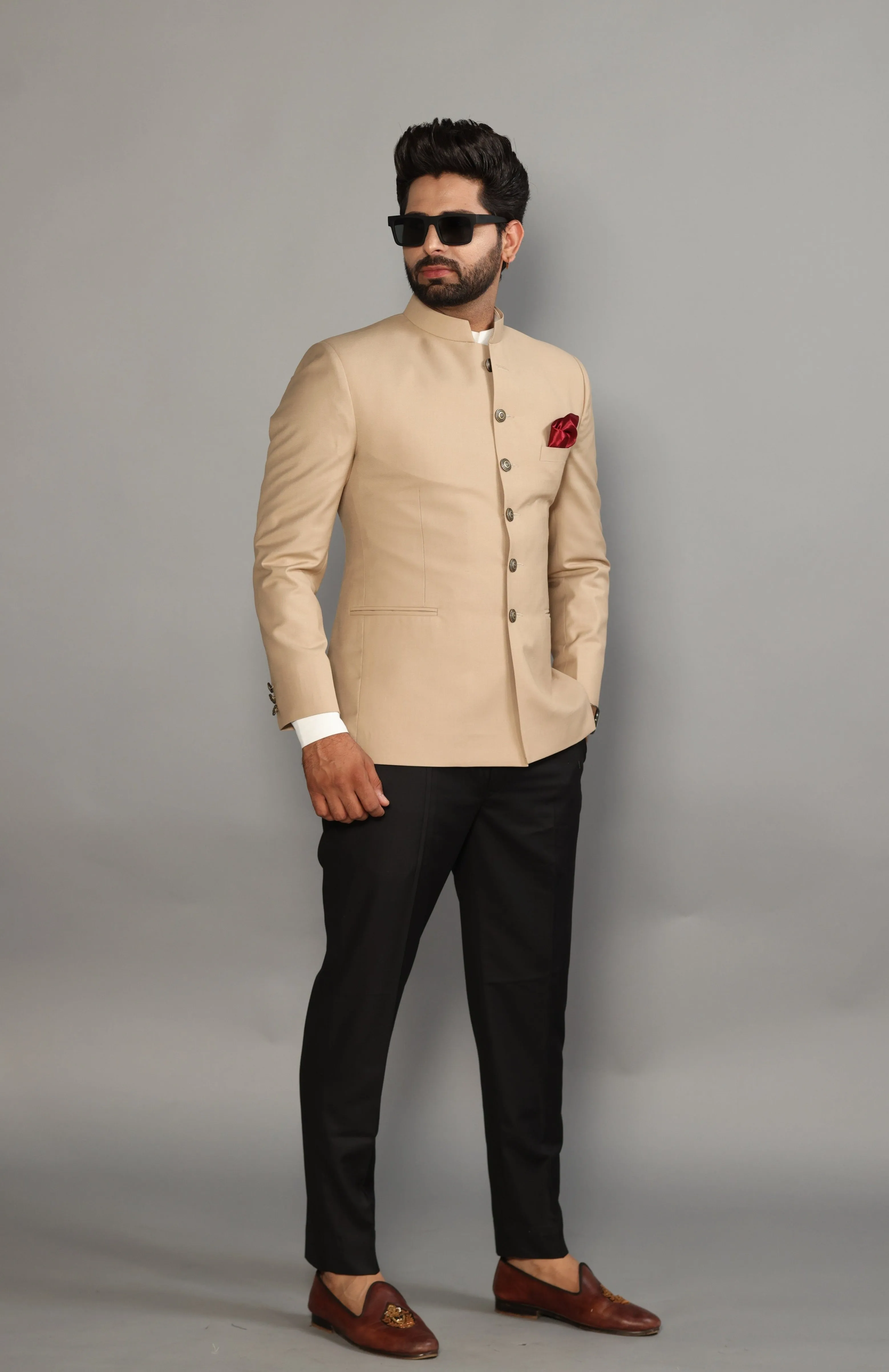 Khaki Jodhpuri Blazer with Black Trouser | Perfect for Wedding and Casual wear |