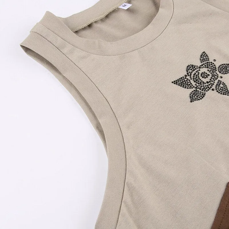 Khaki Pockets Vest Skinny Crop Top