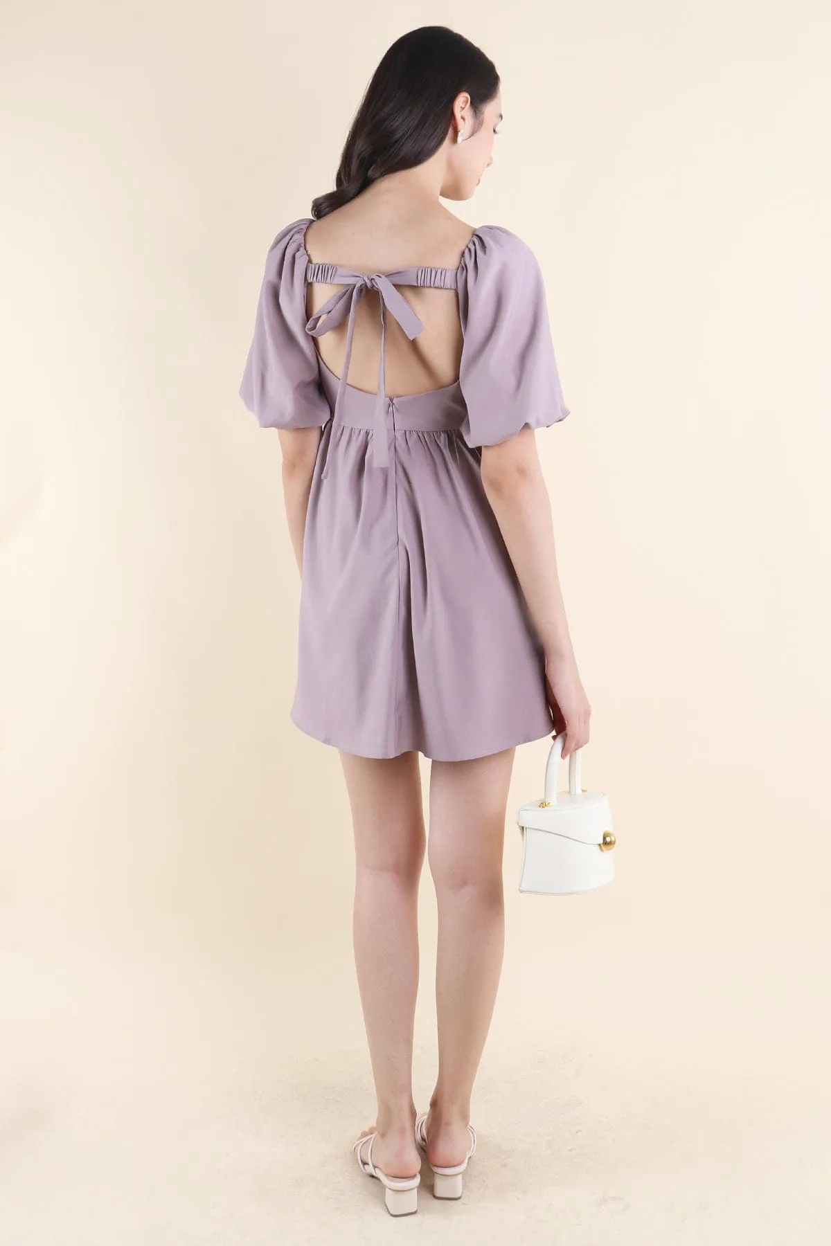 KRISA PADDED LOW-BACK DRESS IN DUSTY MAUVE