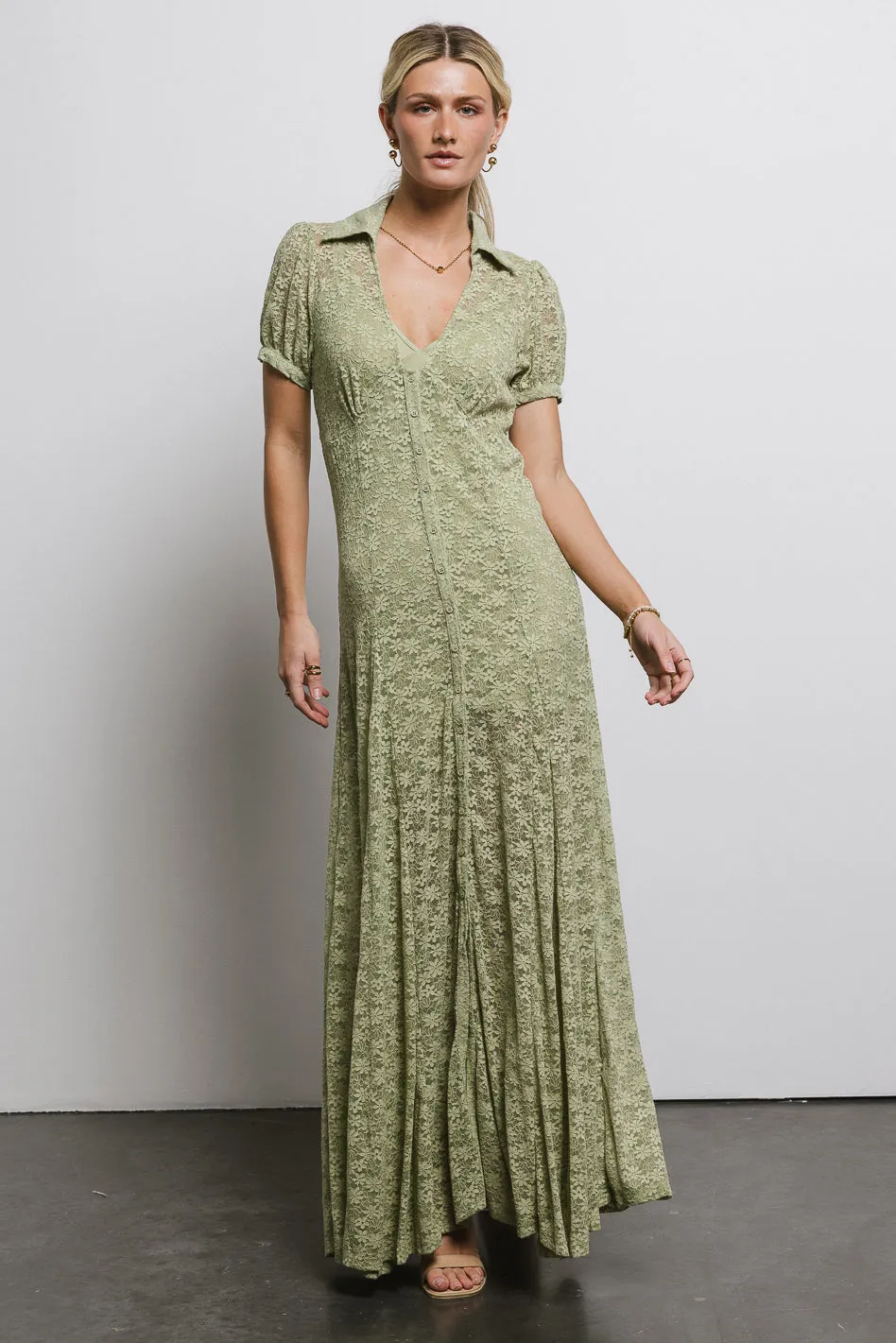 Lace Button Up Dress in Sage - FINAL SALE