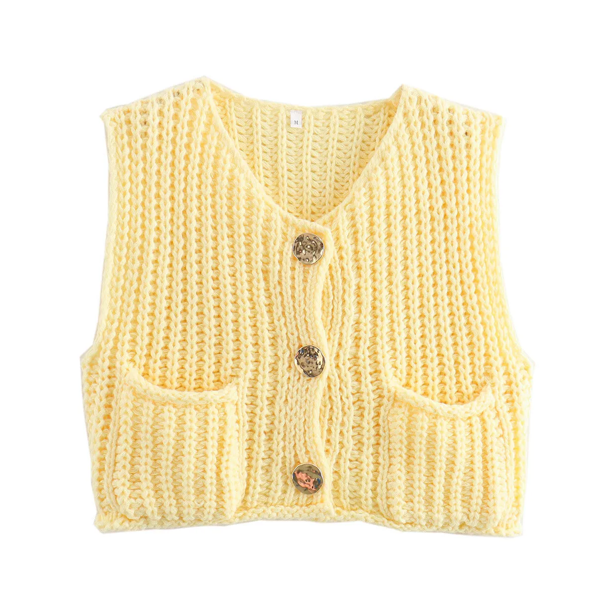 Large Buttons Solid Color Knit Vest Cardigan