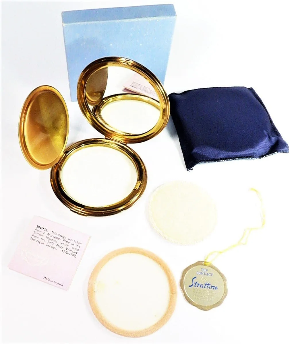 Large Unused Enamel Stratton Muffin OLD CHINA SERIES Makeup Compact For Loose Face Powder 1948 1952 1953