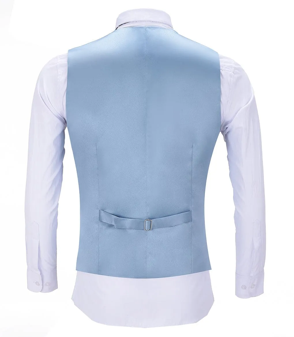 Light Blue Herringbone V Neck Waistcoat