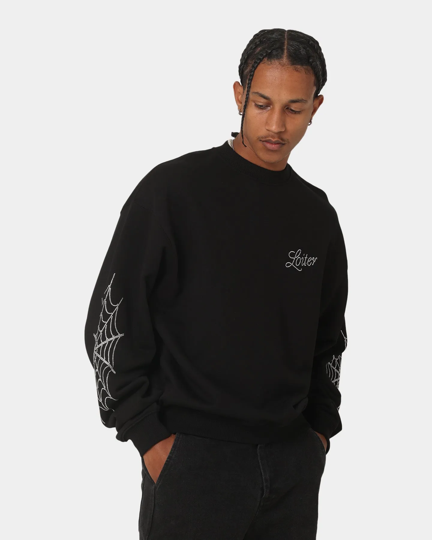 Loiter Spider Rhinestone Crewneck Black