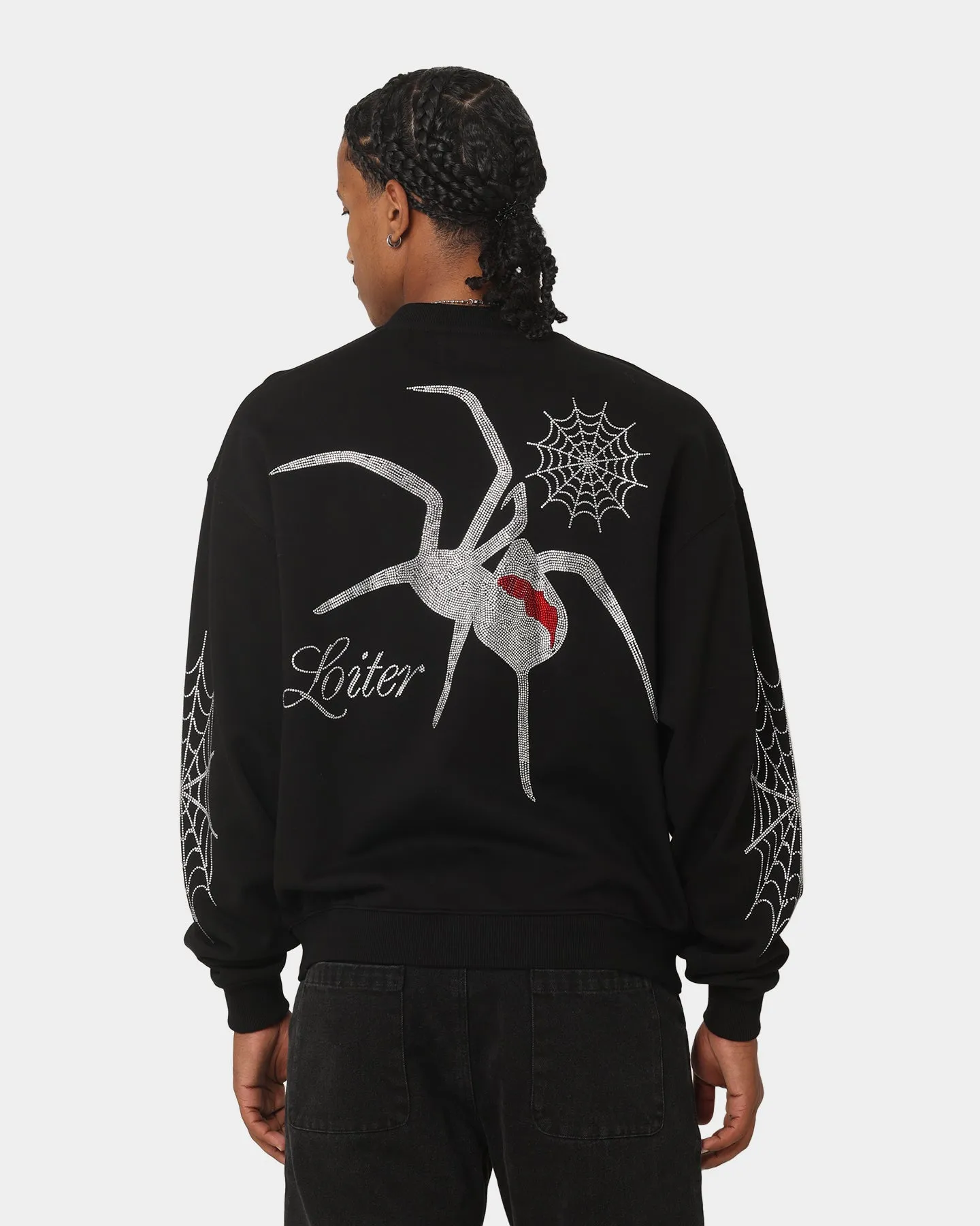 Loiter Spider Rhinestone Crewneck Black