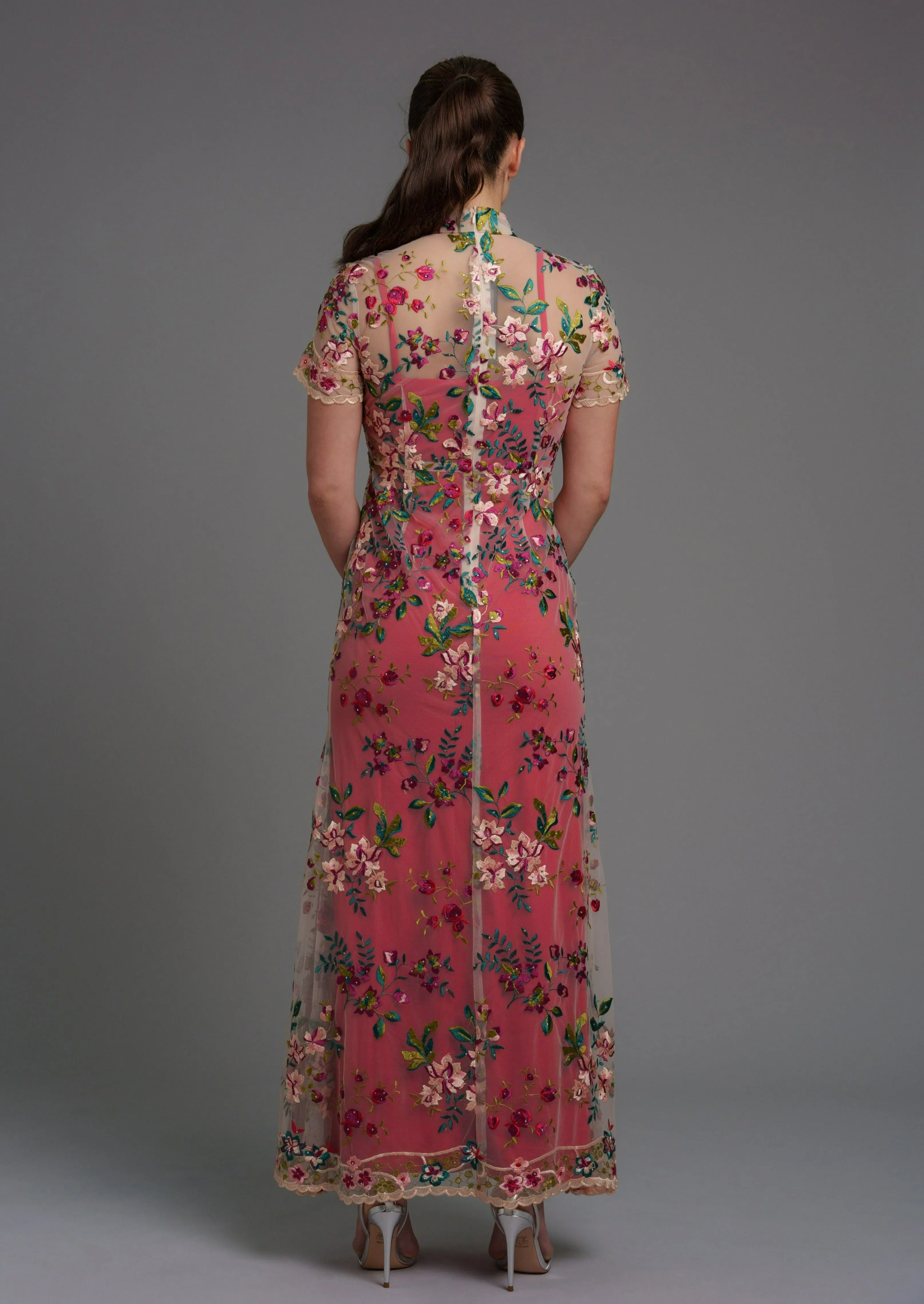 Lotus Short Sleeves Qipao Gown - RTW