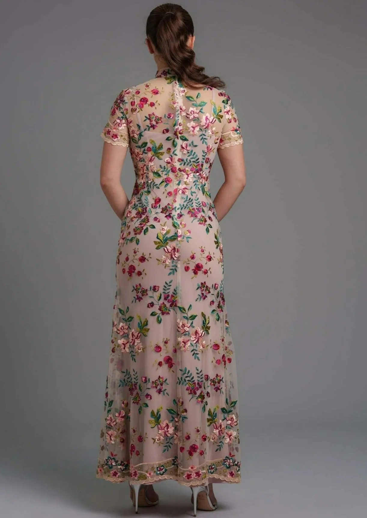 Lotus Short Sleeves Qipao Gown - RTW