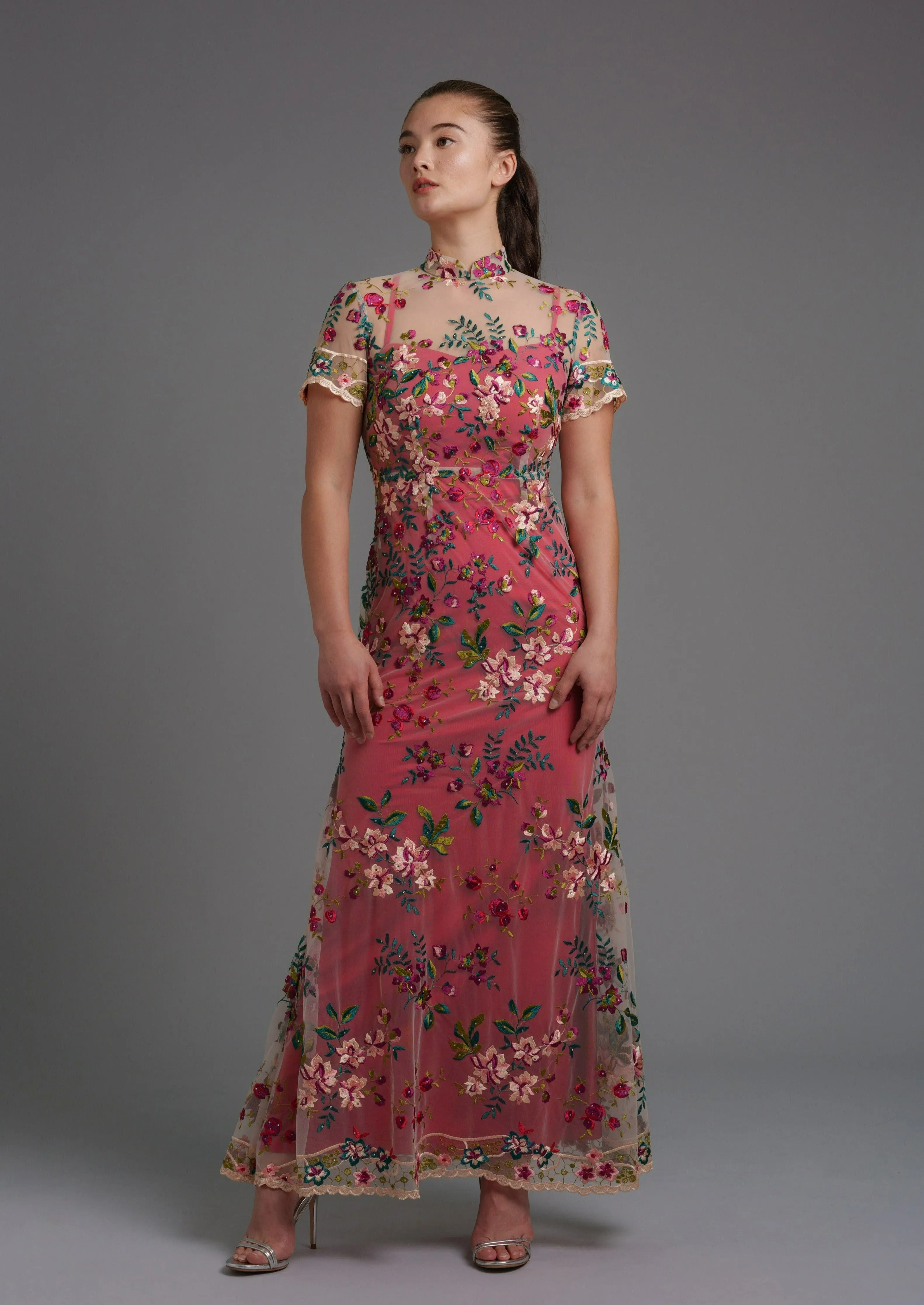 Lotus Short Sleeves Qipao Gown - RTW