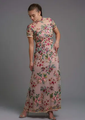 Lotus Short Sleeves Qipao Gown - RTW