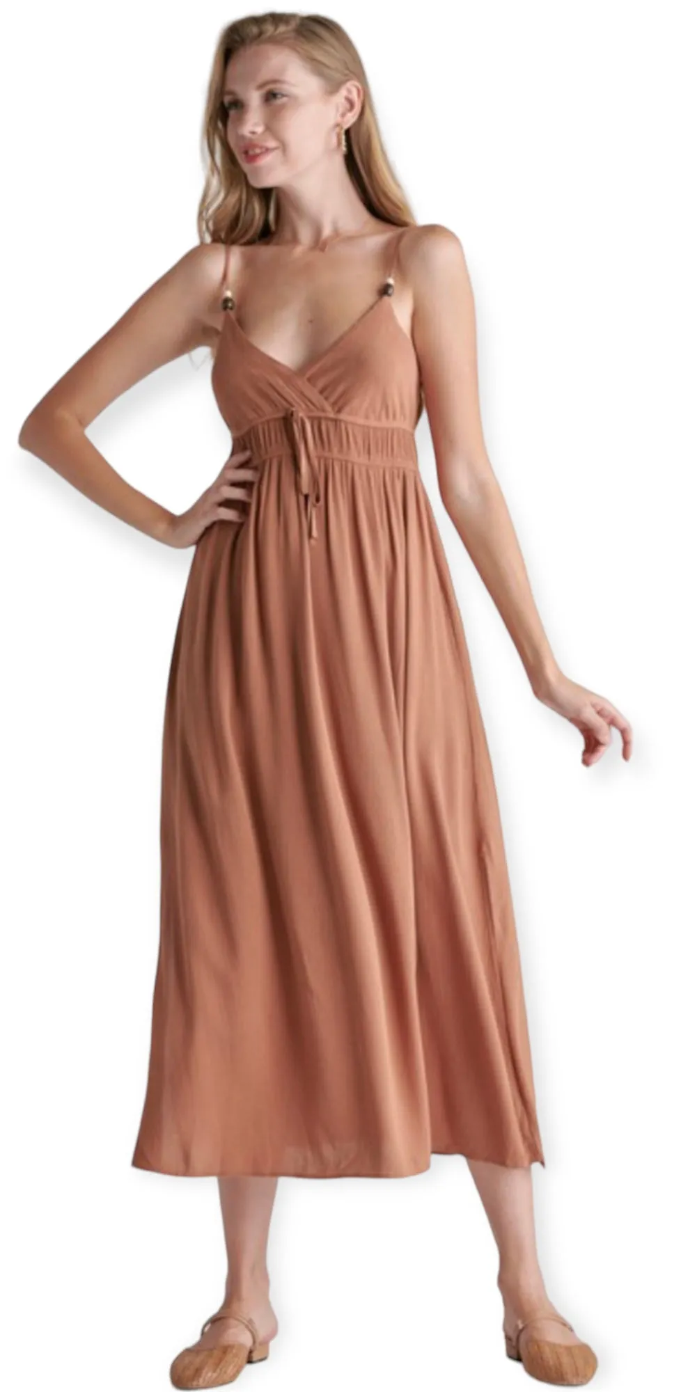 Luna Beaded Double Waist Maxi Dress- Mocha