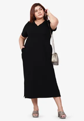 Mackayla V-neck Short Sleeve Maxi Dress - Black