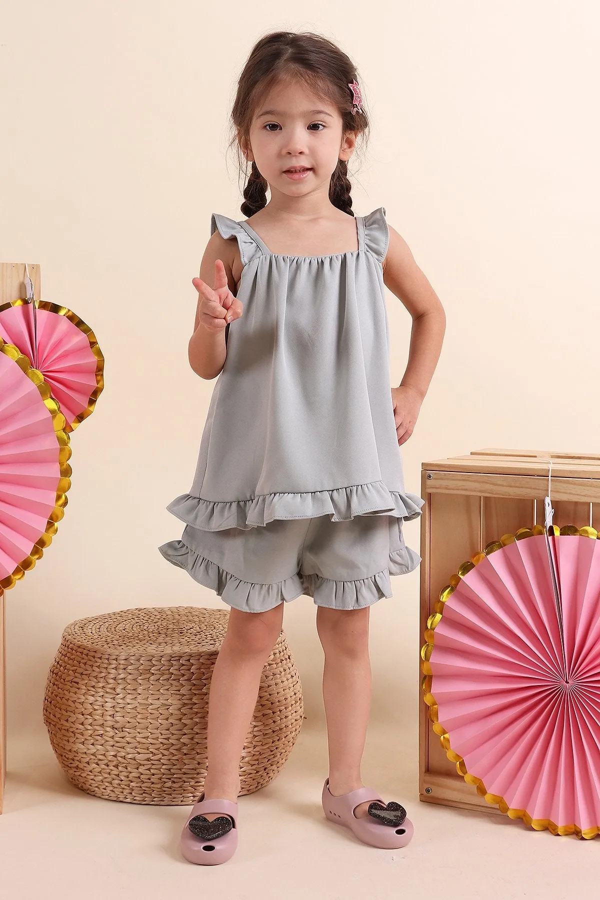 MADEBYNM NM KIDS SPRING BLESSING FLUTTER TWO-PIECE SET IN SAGE GREEN [12M/18/2Y/3Y/4Y/5Y/6Y]