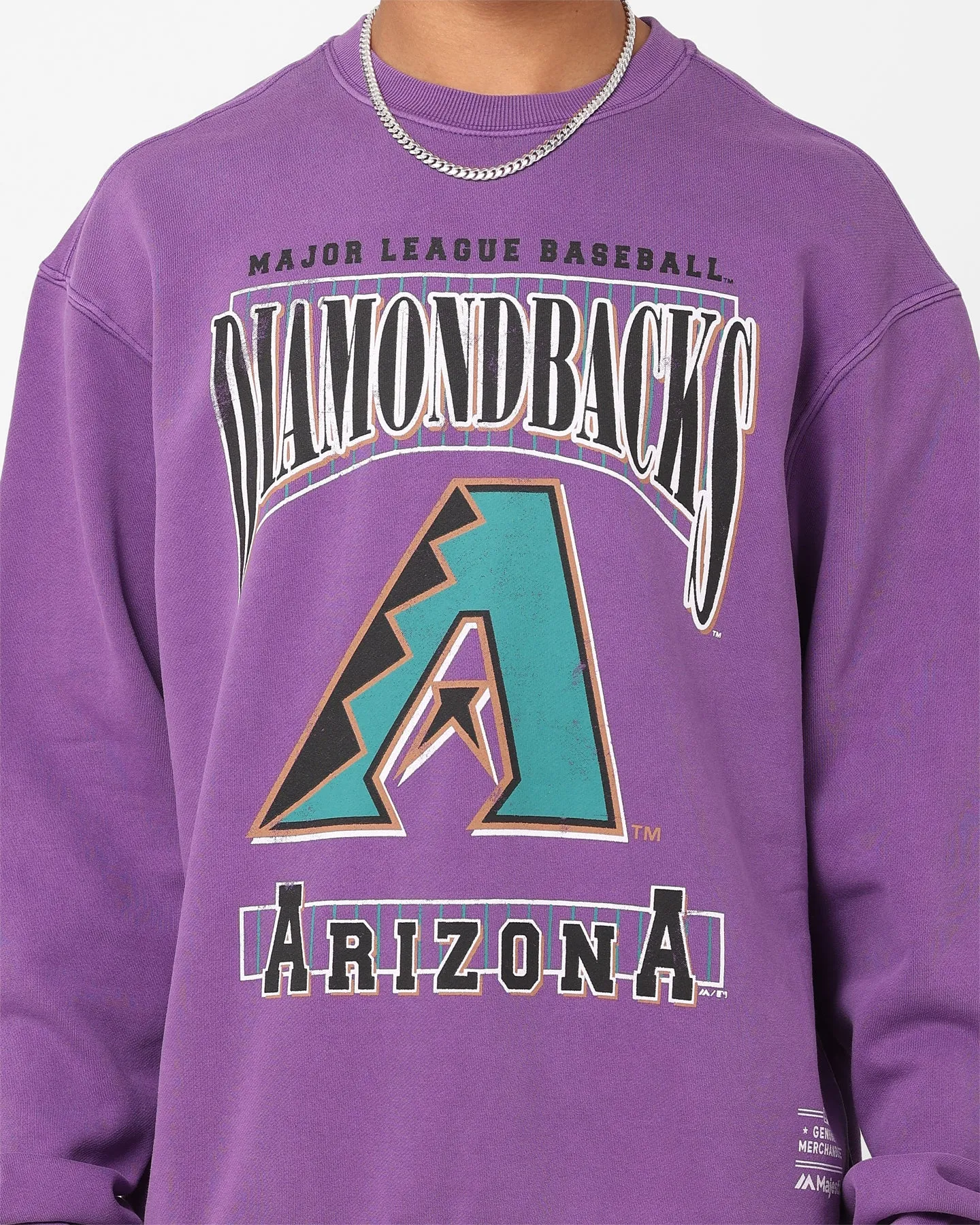 Majestic Athletic Arizona Diamondbacks LGU Arch Crewneck Sweatshirt Faded Purple