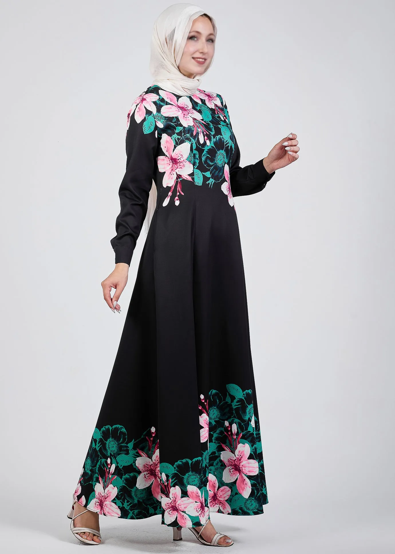 Maysa Floral Grace Black Crepe Maxi Dress