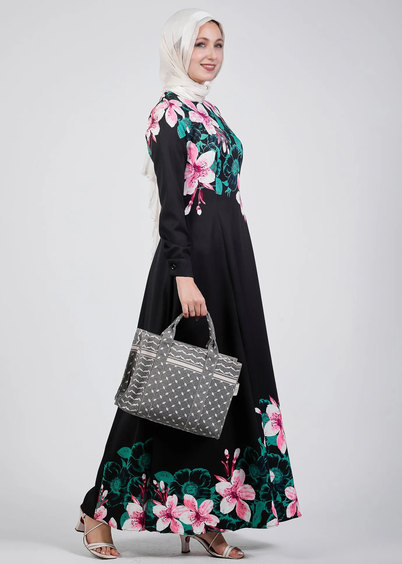 Maysa Floral Grace Black Crepe Maxi Dress