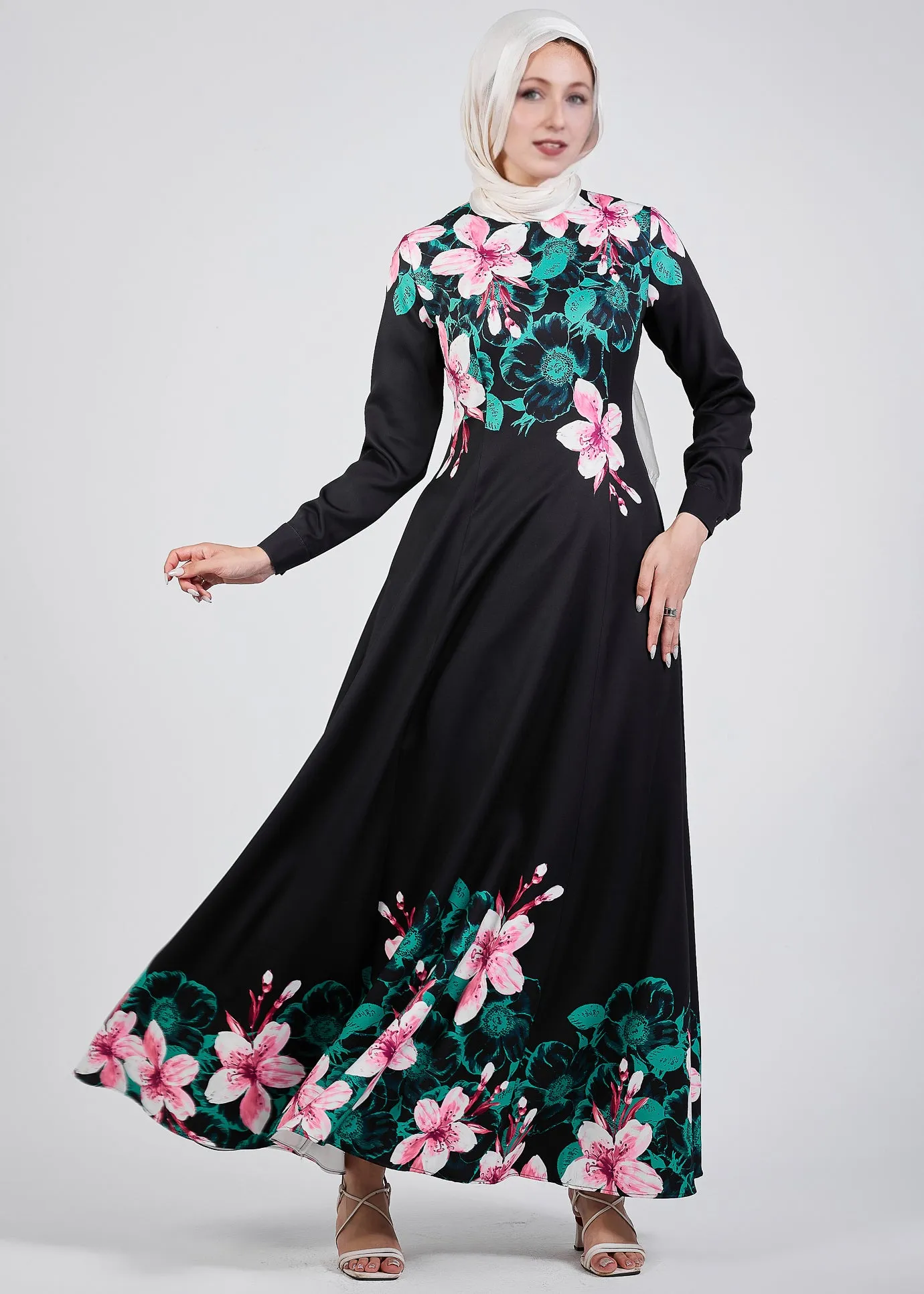 Maysa Floral Grace Black Crepe Maxi Dress