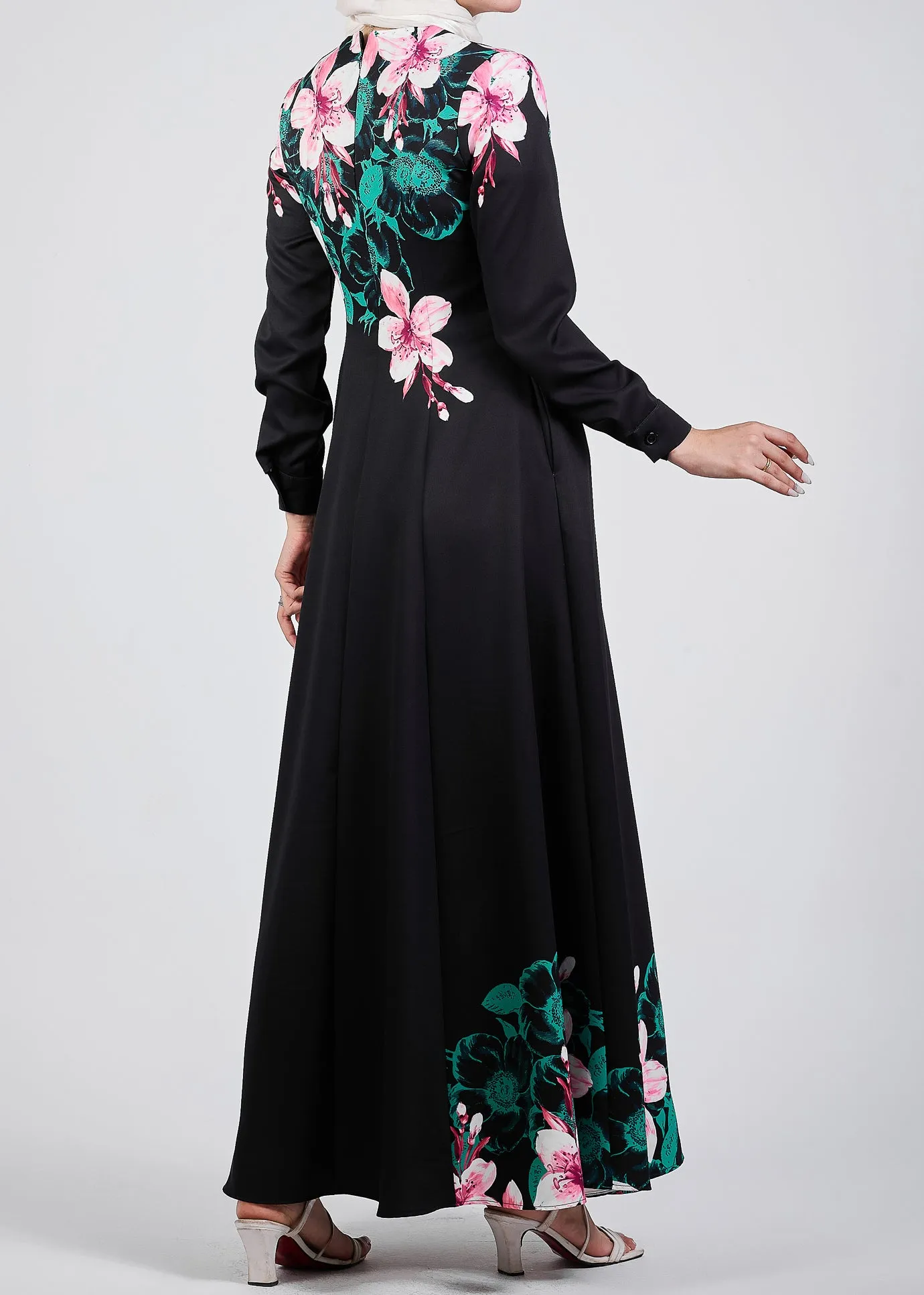 Maysa Floral Grace Black Crepe Maxi Dress