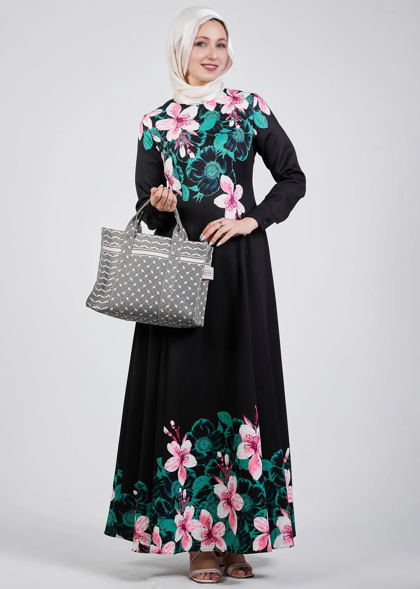 Maysa Floral Grace Black Crepe Maxi Dress