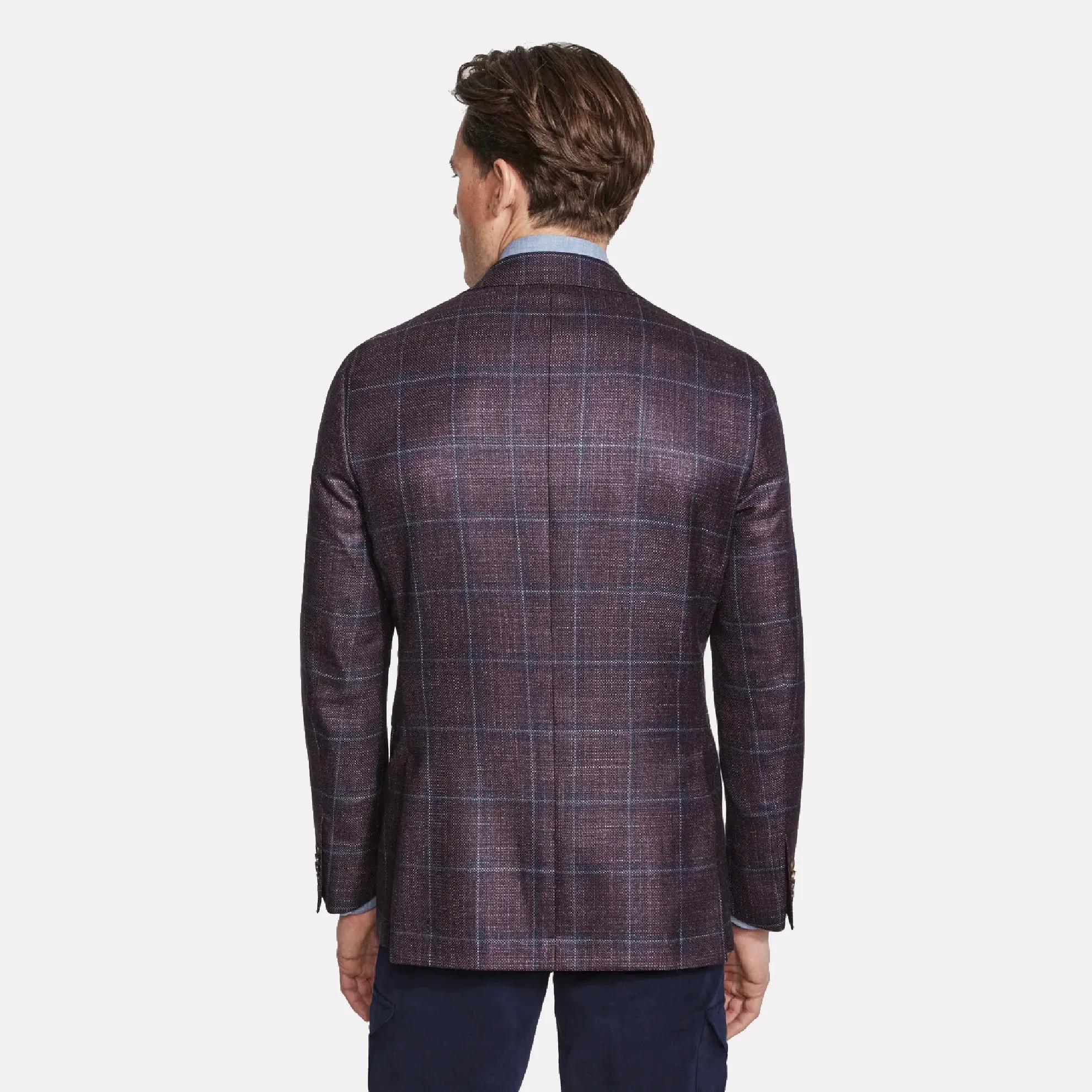 McAllen Modern Updated Fit Wool/Silk Blend Jacket / Berry/Blue Check