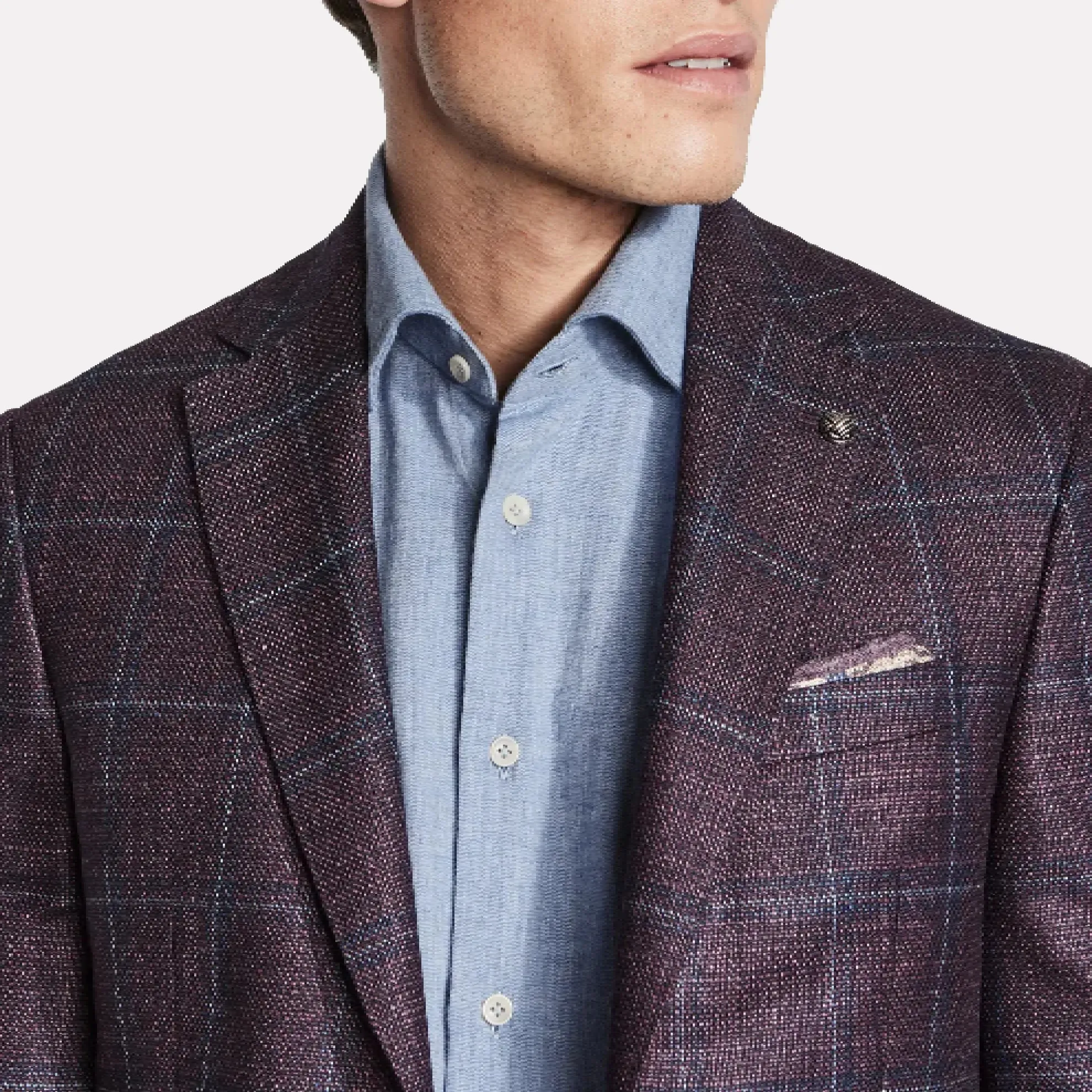 McAllen Modern Updated Fit Wool/Silk Blend Jacket / Berry/Blue Check