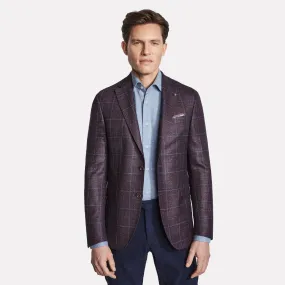 McAllen Modern Updated Fit Wool/Silk Blend Jacket / Berry/Blue Check