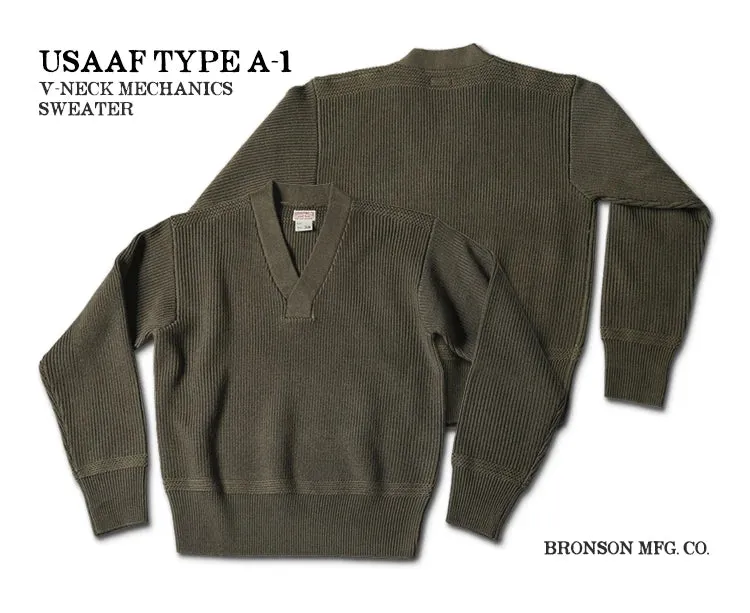 Mechanics Type A-1 Sweater with V-neck - Men's Woolen Knitted Jumper