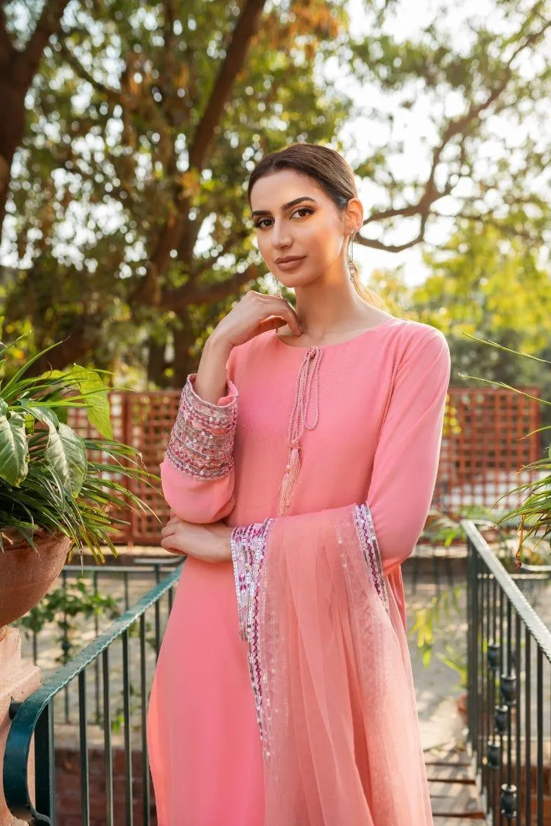 Mehwish Hayat in Natasha Kamal - Pink Embroidered Shirt and Pants with Dupatta - 3 Piece