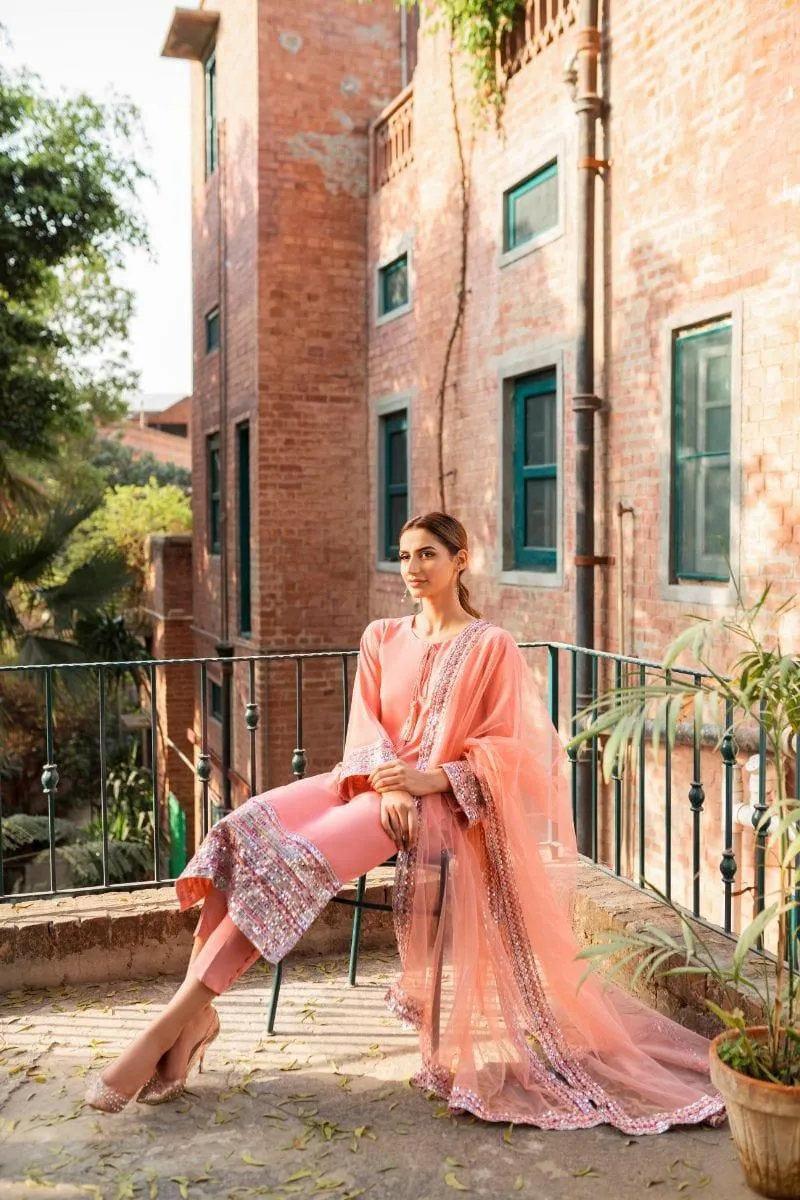 Mehwish Hayat in Natasha Kamal - Pink Embroidered Shirt and Pants with Dupatta - 3 Piece