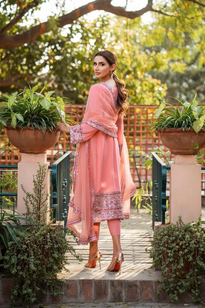 Mehwish Hayat in Natasha Kamal - Pink Embroidered Shirt and Pants with Dupatta - 3 Piece